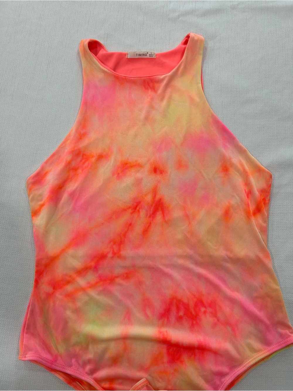 TIMING Neon Tie-Dye High Neck Bodysuit - Pink & Orange
